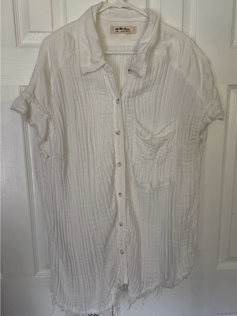 We The Free Free People White 100% Cotton Tunic Short-Sleeve Button-Down Large